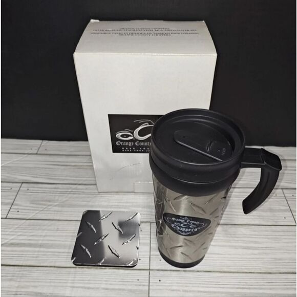 Orange County Choppers Diamond Plate Stainless Steel Mug & Coaster Set In Box - Picture 1 of 8